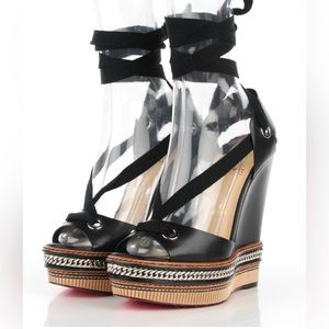 Christian Louboutin Tribuli 149 Chain-Trimmed Leather Wedge Sandals